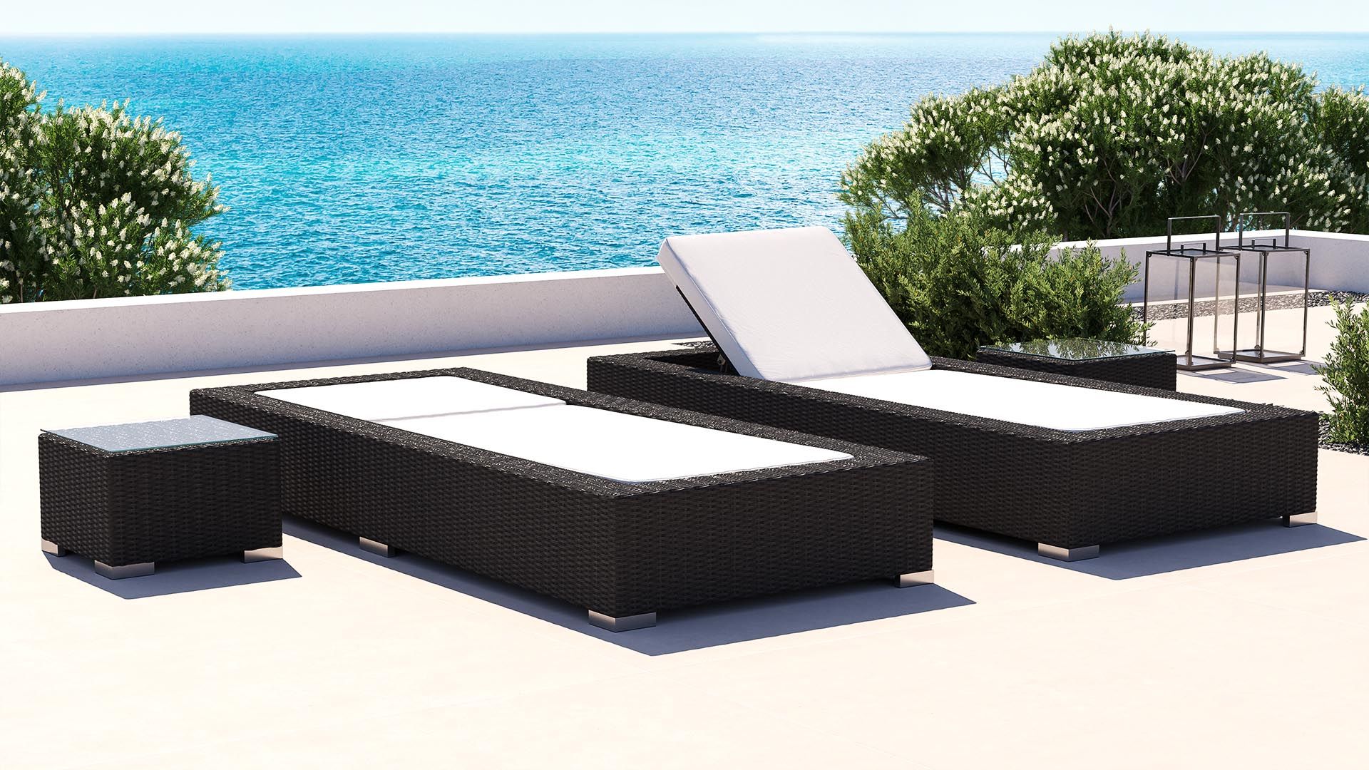 Polyrattan Liegen SIMONIA L mit Beistelltischen günstig kaufen artelia.de