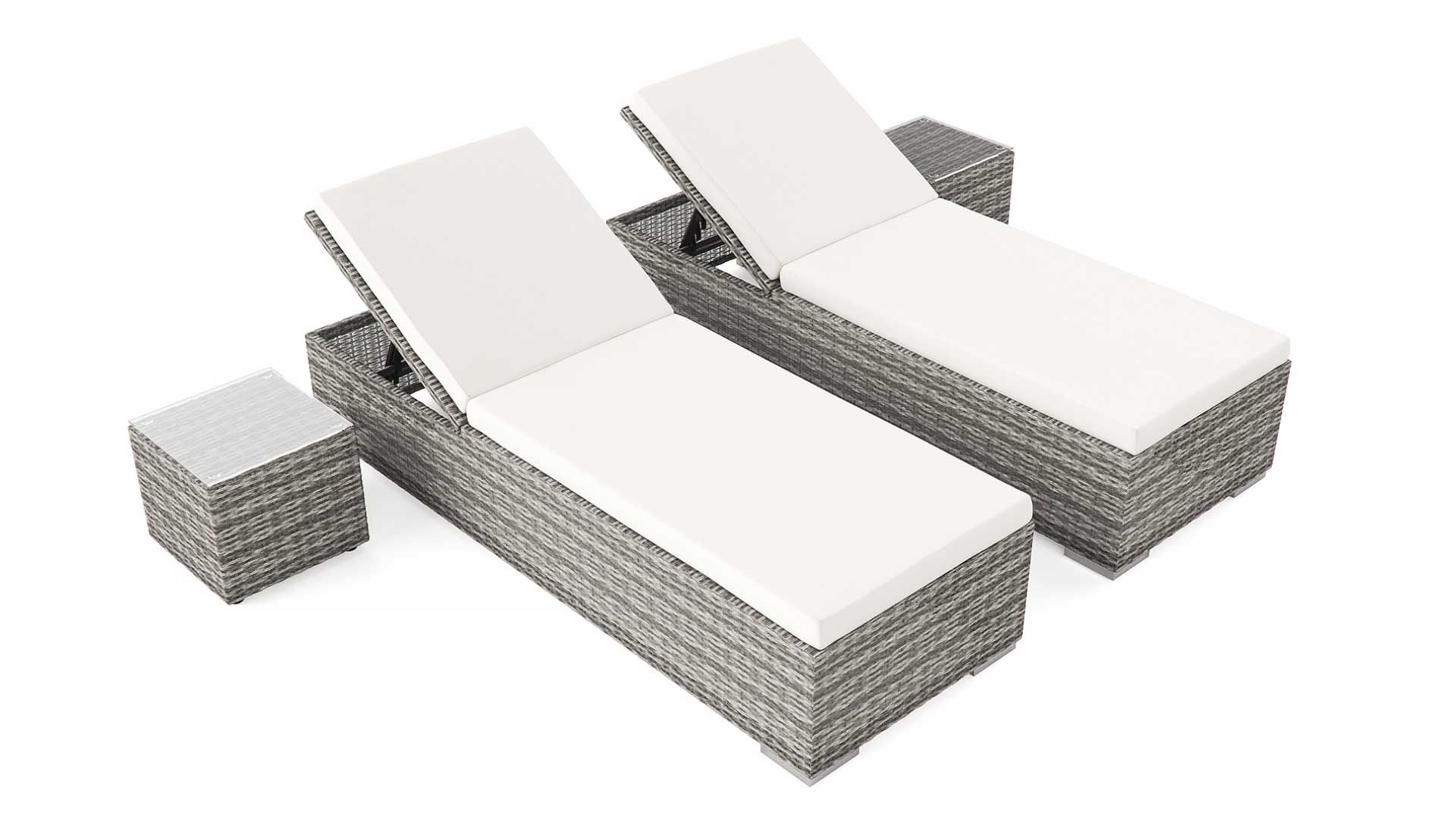 Rattan Liegen LIKRIS L mit 2 Beistelltischen aus Polyrattan günstig