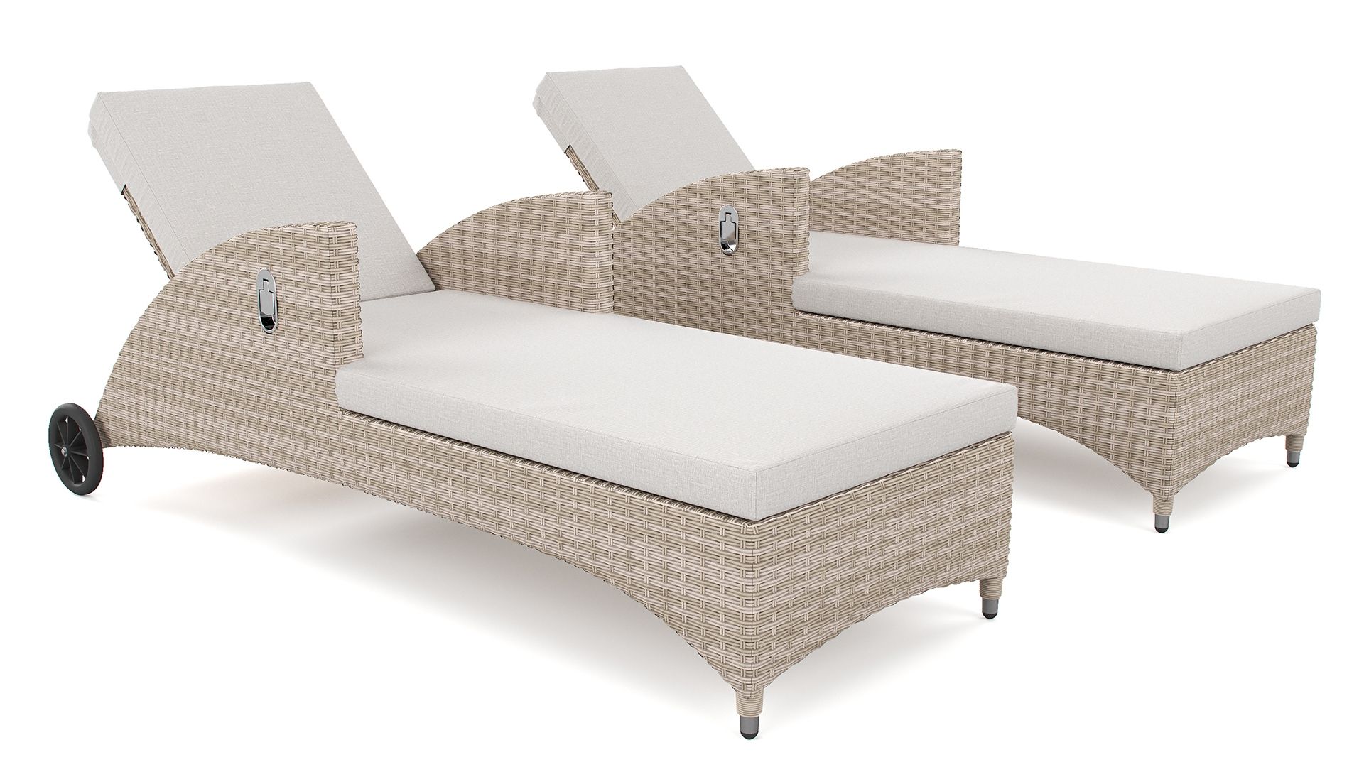 geschwungene Rattanliegen aus Polyrattan für Terrasse, Pool und Garten
