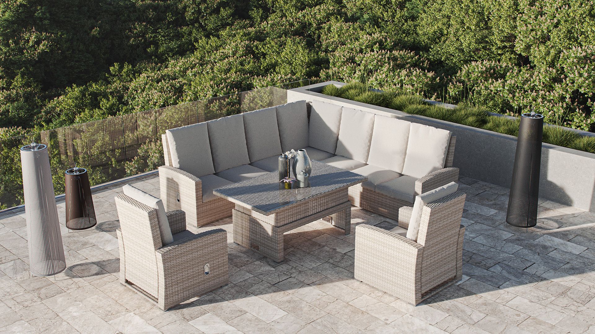 Jetzt EssLounge Terrassenmöbel aus Polyrattan mit höhenverstellbaren