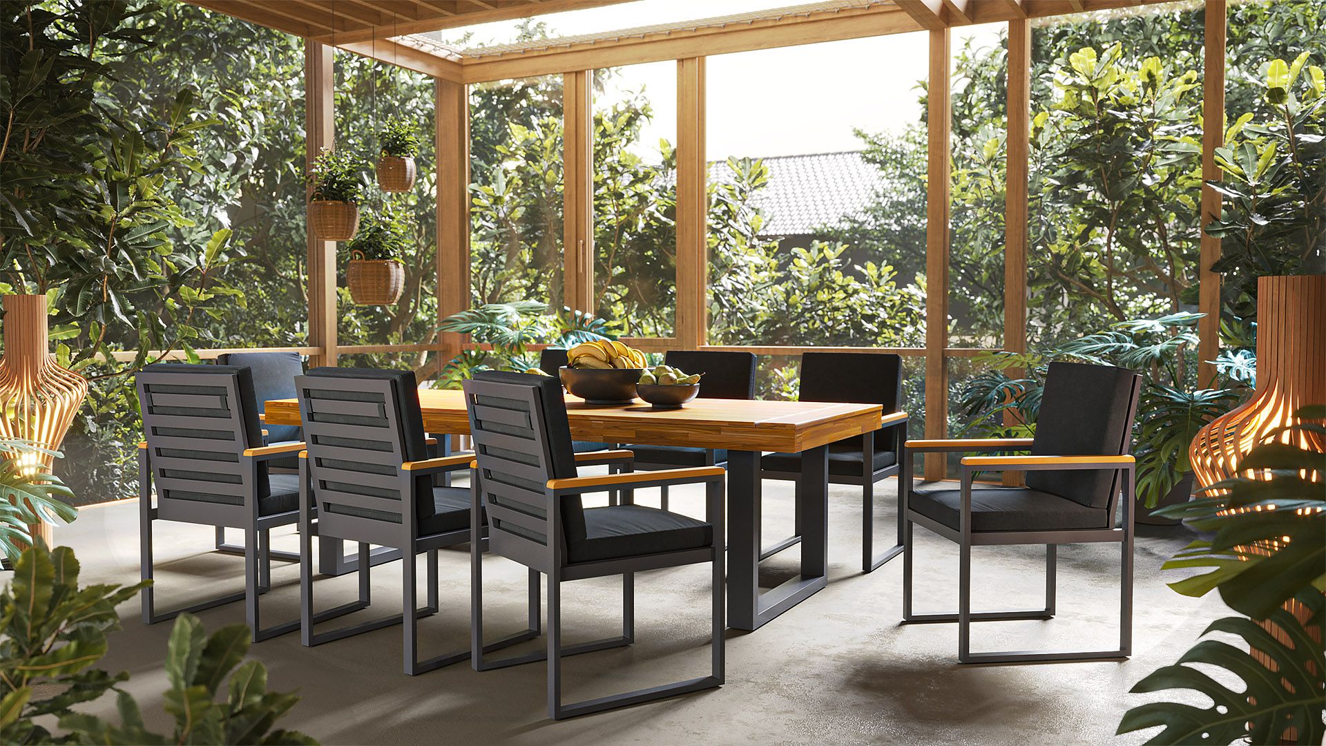 Jetzt Terrassenmöbel aus Holz und Aluminium kaufen. Die Esstischset