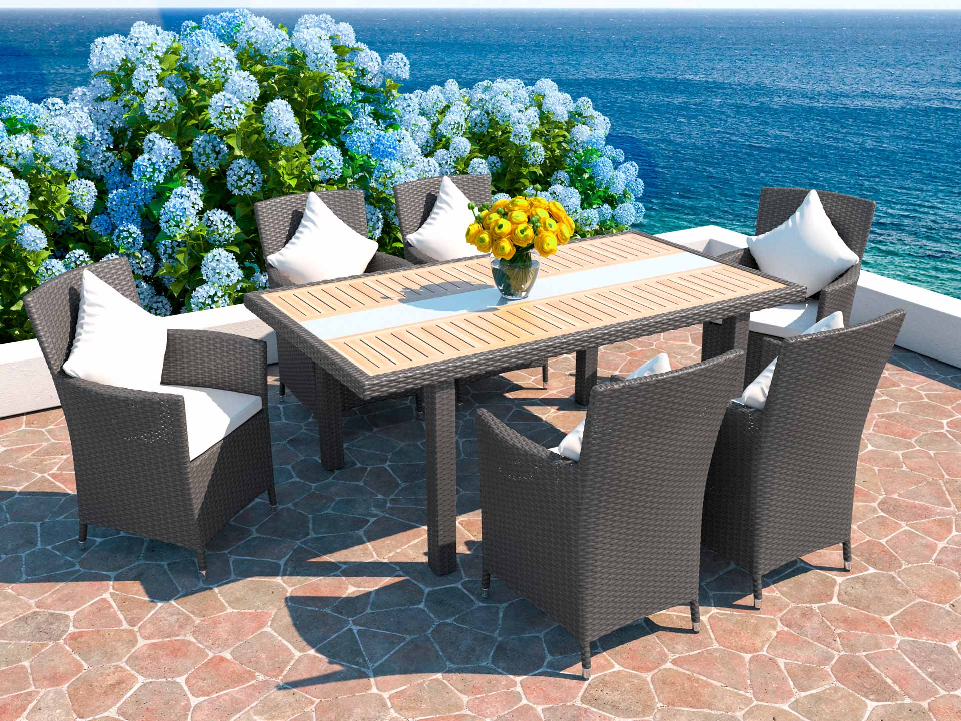 Polyrattan Esstisch Set Yamuna